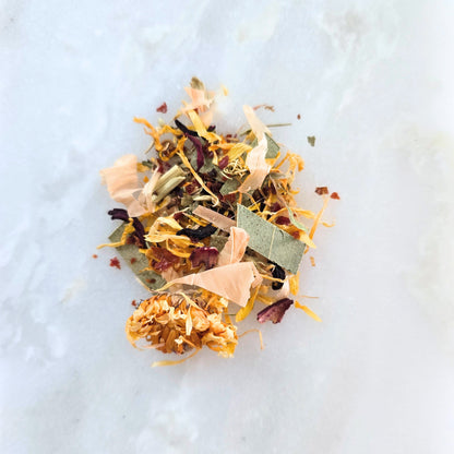 Herbal tea blend on a marble surface