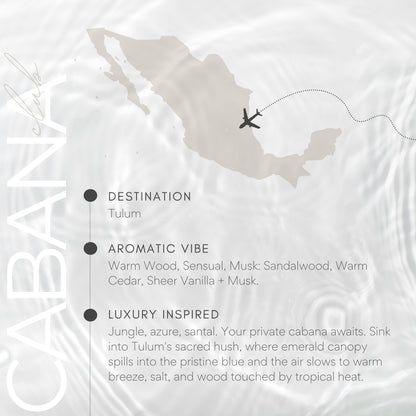 Map of Mexico with an airplane icon and descriptive text about a destination in Tulum.